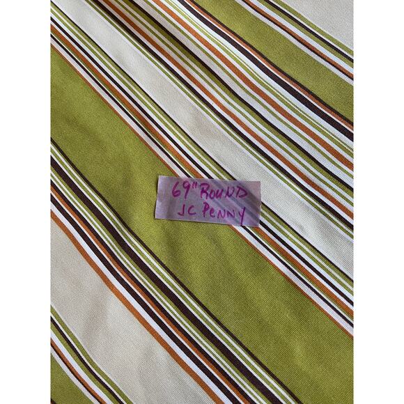 JCPenny Home Studio  retro stripped 69" round tablecloth green, orange, brown - Picture 8 of 8